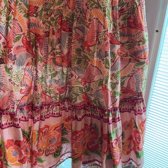 Farm Rio Anthropologie Pink Macaw Flight Smocked Midi Dress - Picture 5 of 13